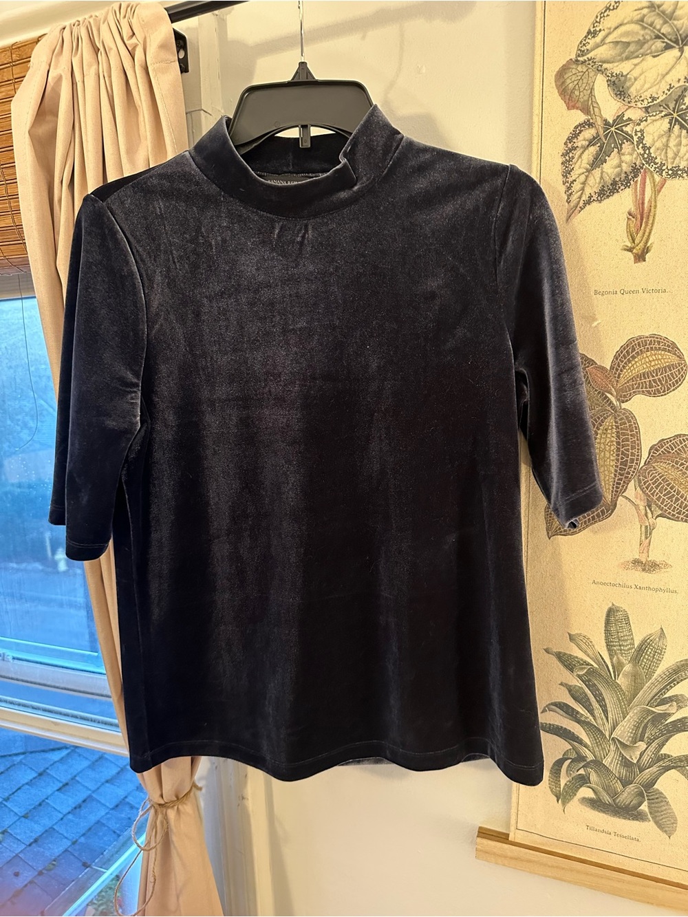 Banana Republic Velvet Mock Neck Top - Navy